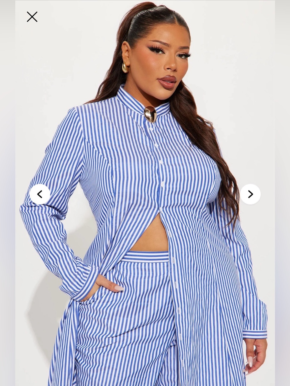 Striped Blue & White Button-Front Jumpsuit